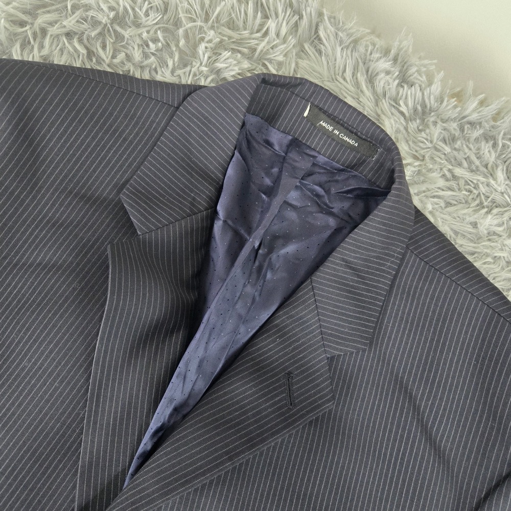 Calvin Klein Mens 44R Black‎ Pinstripe 100% Wool 3-Button Blazer L515256B